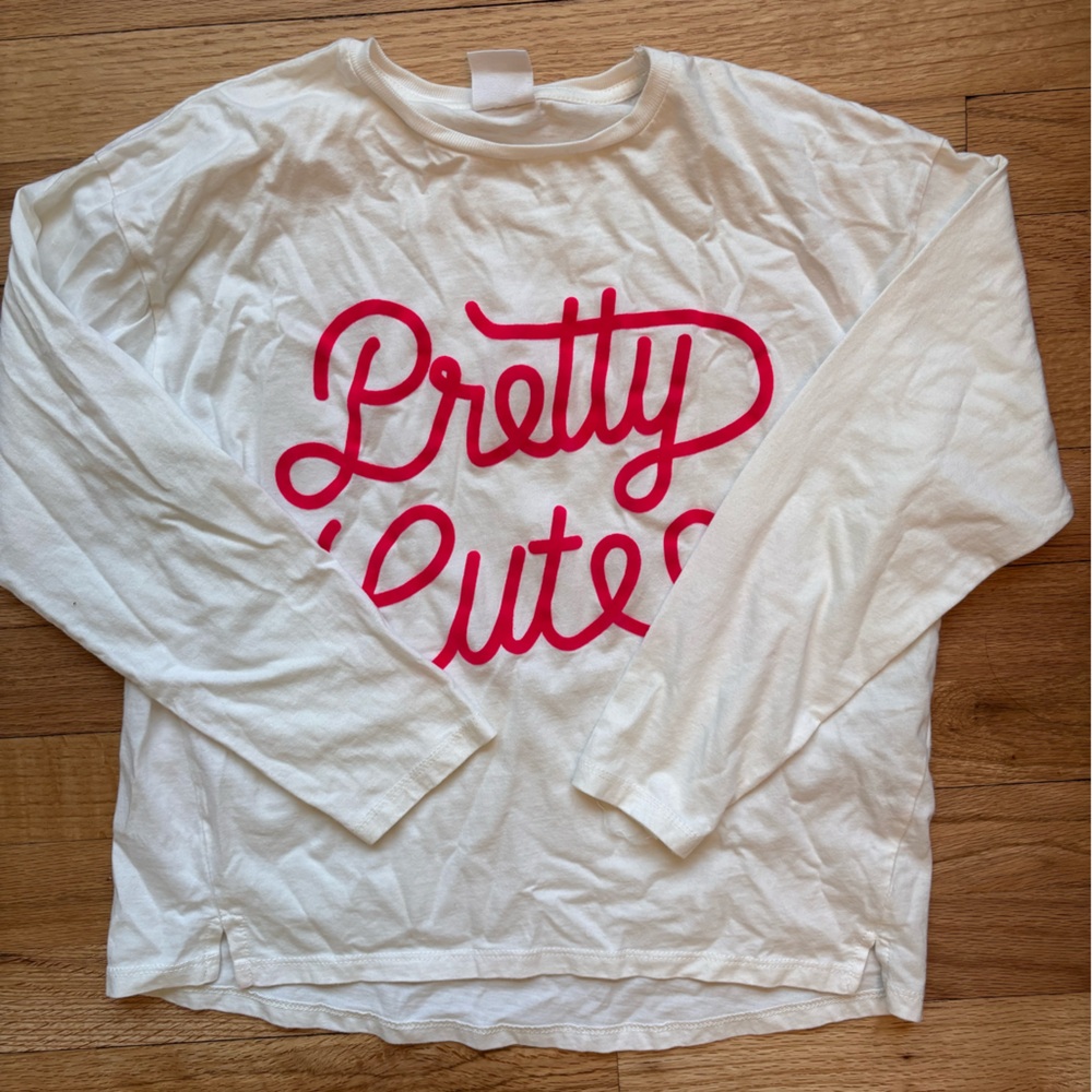 Zara White Long Sleeve Tee with Pink Script